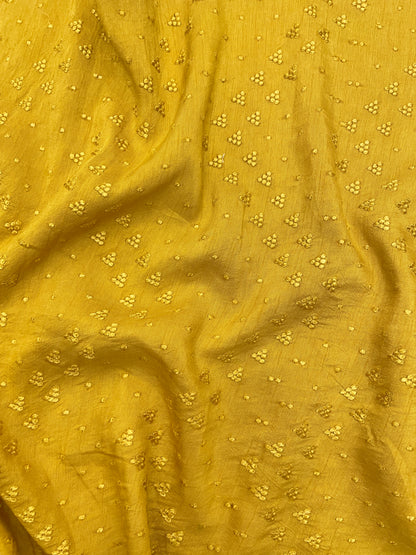 Vibrant Bright Yellow Self Thread Butti Embroidery On Mysore Silk Fabric