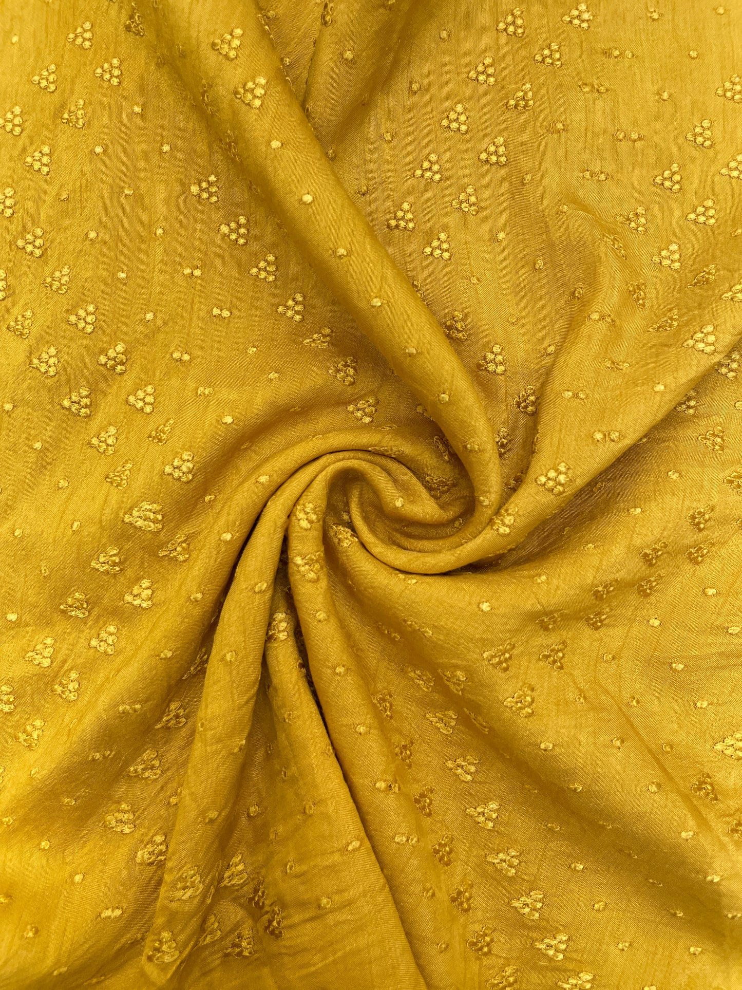 Vibrant Bright Yellow Self Thread Butti Embroidery On Mysore Silk Fabric