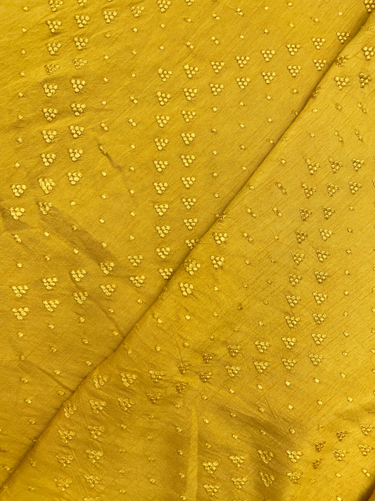 Vibrant Bright Yellow Self Thread Butti Embroidery On Mysore Silk Fabric