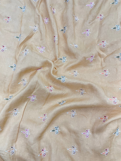 Unique Delicate Multi Color Butti Thread Embroidery With Sequin Work On Mysore Silk Fabric