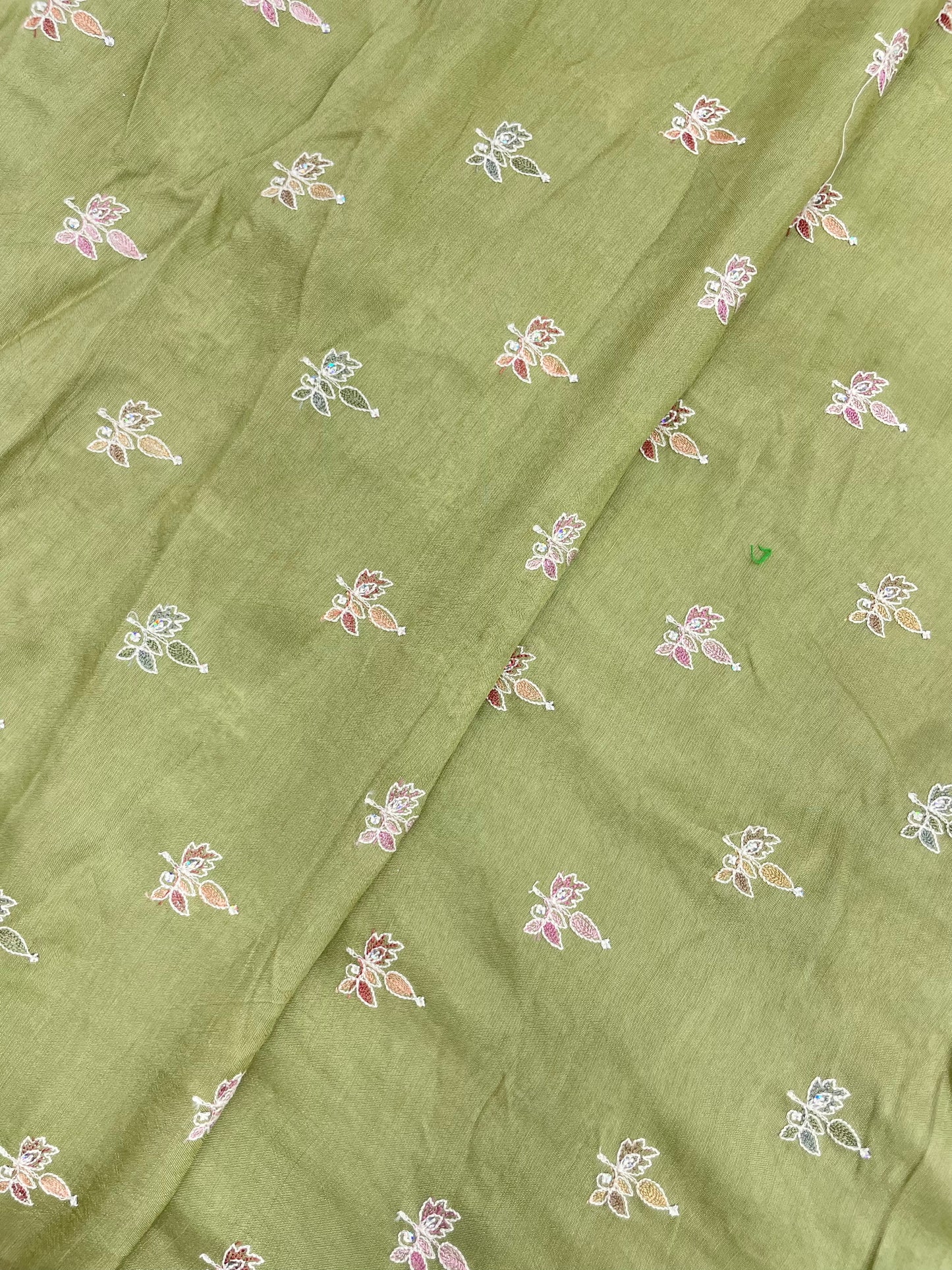 Unique Delicate Multi Color Butti Thread Embroidery With Sequin Work On Mysore Silk Fabric