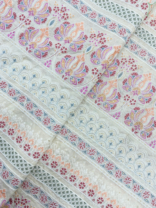 Exclusive Premium Traditional Multi Color Thread Embroidery With Sequin Work On Mysore Silk Fabric