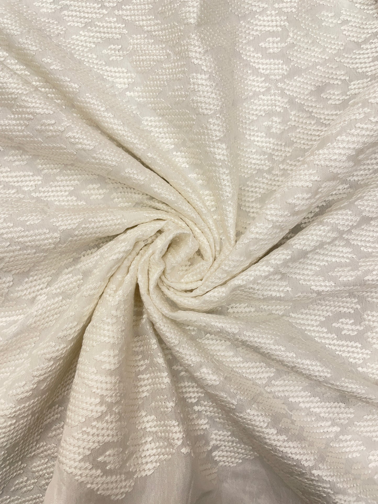 Minimal Luxurious White Thread Embroidery All Over White Dyeable Mysore Silk Fabric