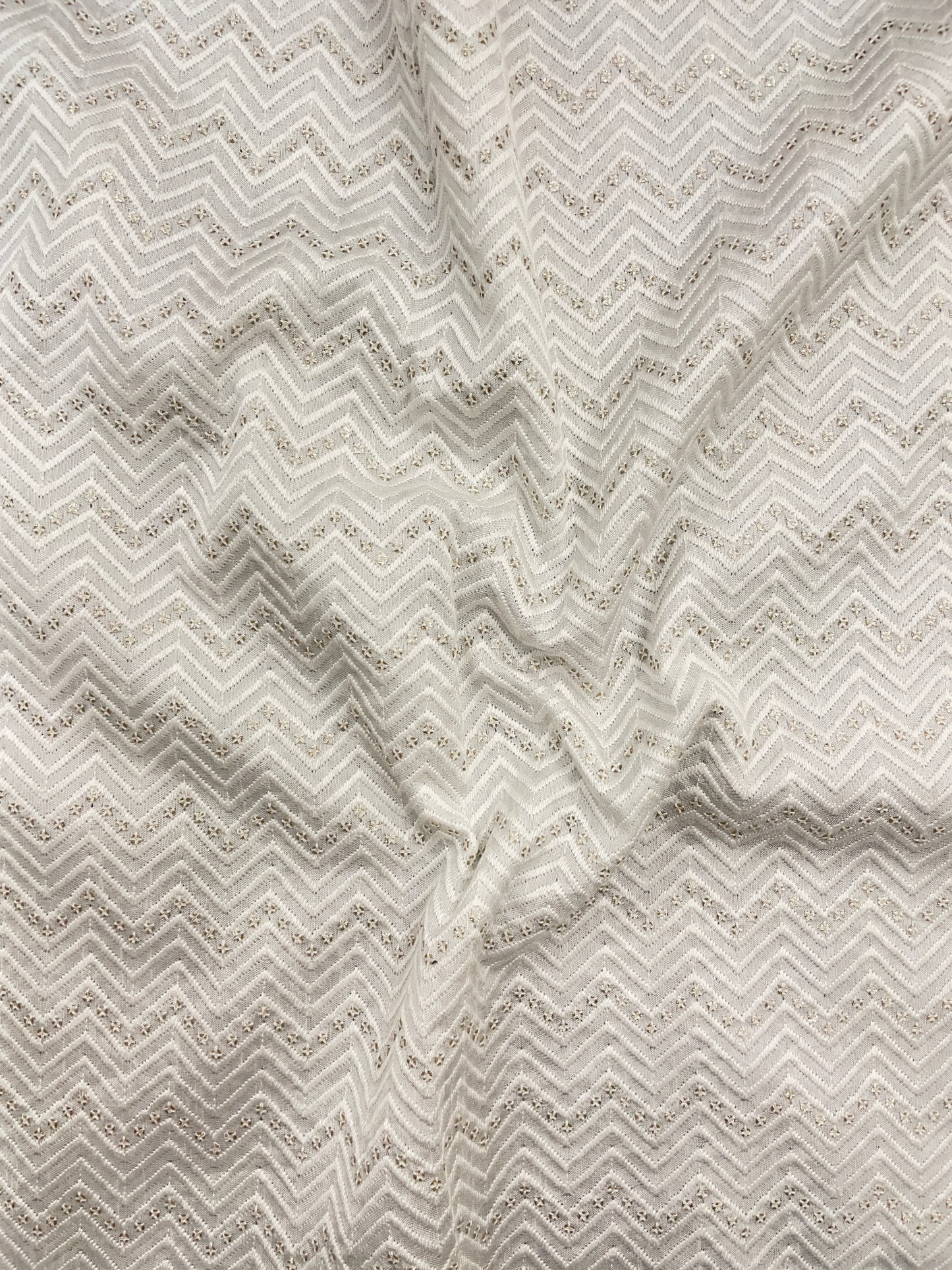 Beautiful Subtle Zig Zag Thread Embroidery With Sequin Work On White Dyeable Mysore Silk Fabric