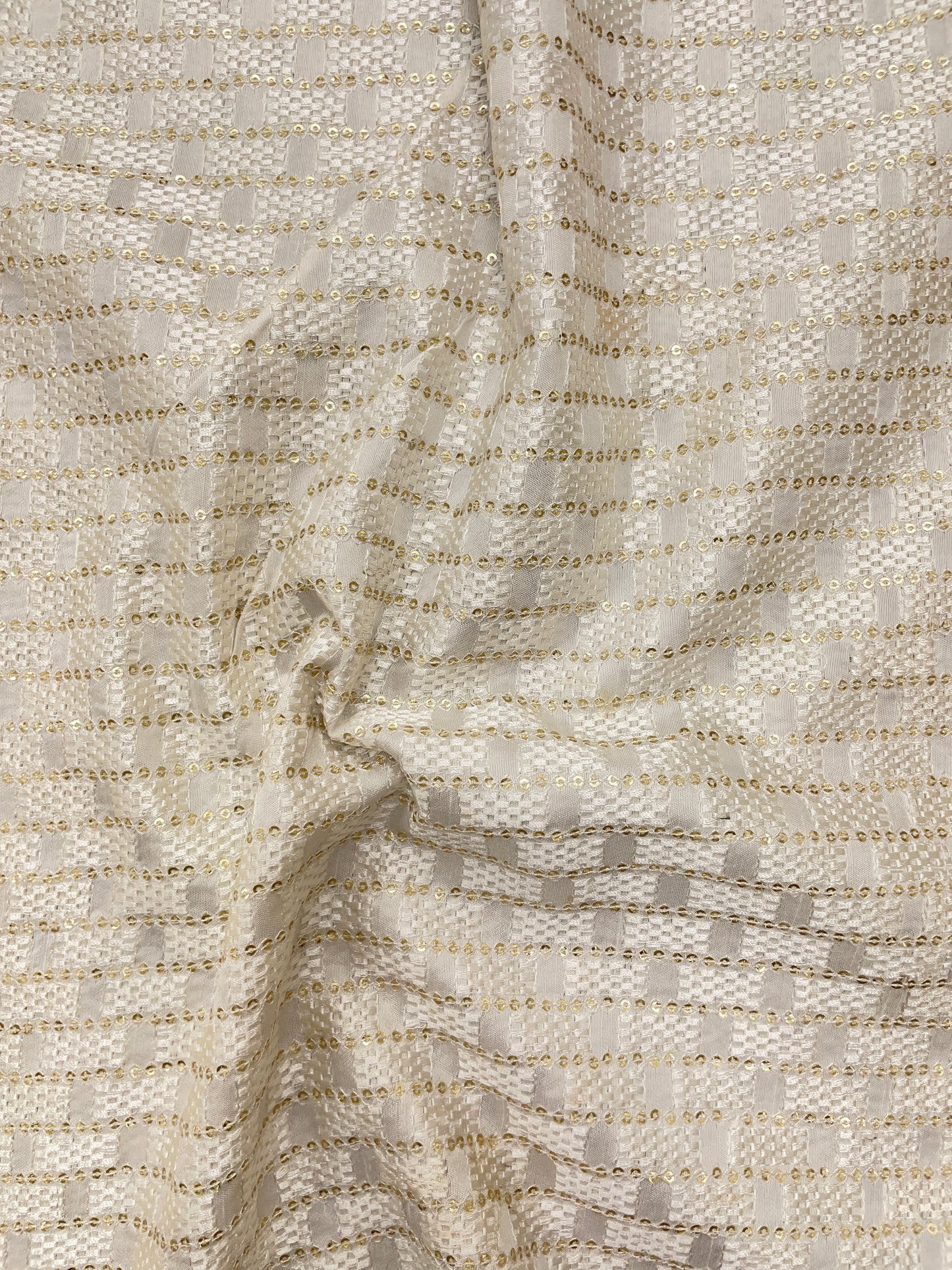 Subtle Yet Elegant Sequin And Thread Embroidery On White Dyeable Mysore Silk Fabric