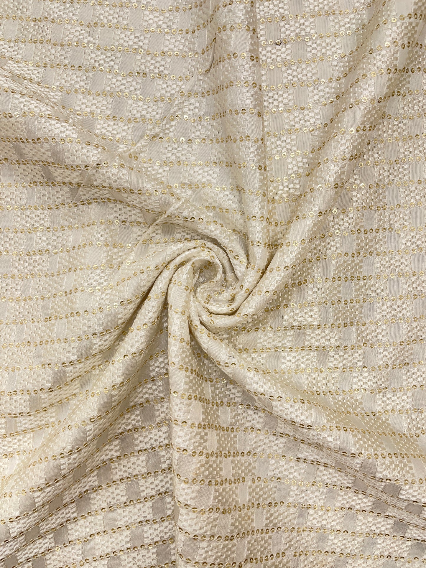 Subtle Yet Elegant Sequin And Thread Embroidery On White Dyeable Mysore Silk Fabric