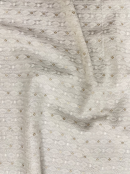 Luxurious Delicate All Over White Thread Embroidery With Sequin On White Dyeable Mysore Silk Fabric