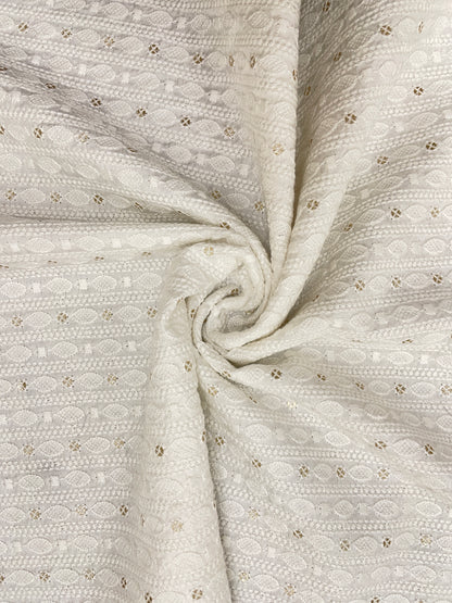 Luxurious Delicate All Over White Thread Embroidery With Sequin On White Dyeable Mysore Silk Fabric