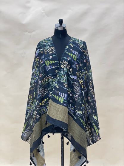 Pretty Subtle Floral print With Hanging Tassels On Munga Tussar Dupatta