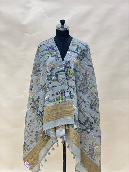 Pretty Subtle Floral print With Hanging Tassels On Munga Tussar Dupatta