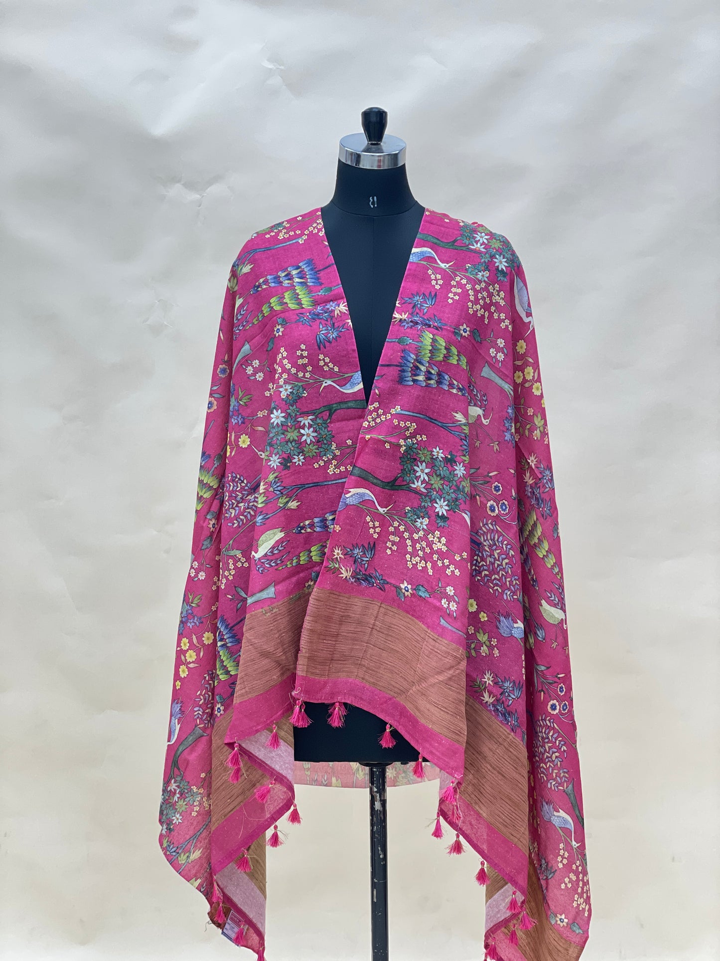 Pretty Subtle Floral print With Hanging Tassels On Munga Tussar Dupatta