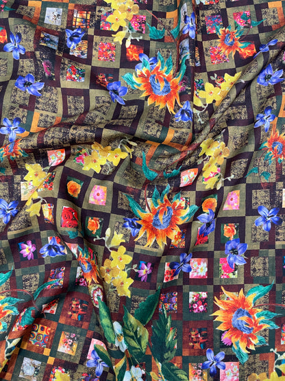 Fantastic Multicolor Pretty Floral And Abstract Print On Muslin Fabric