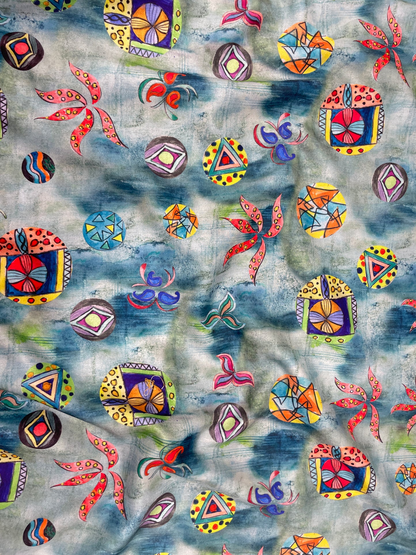 Unique Elegant Multicolor Multi Pattern And Tye Dye Print On Muslin Fabric