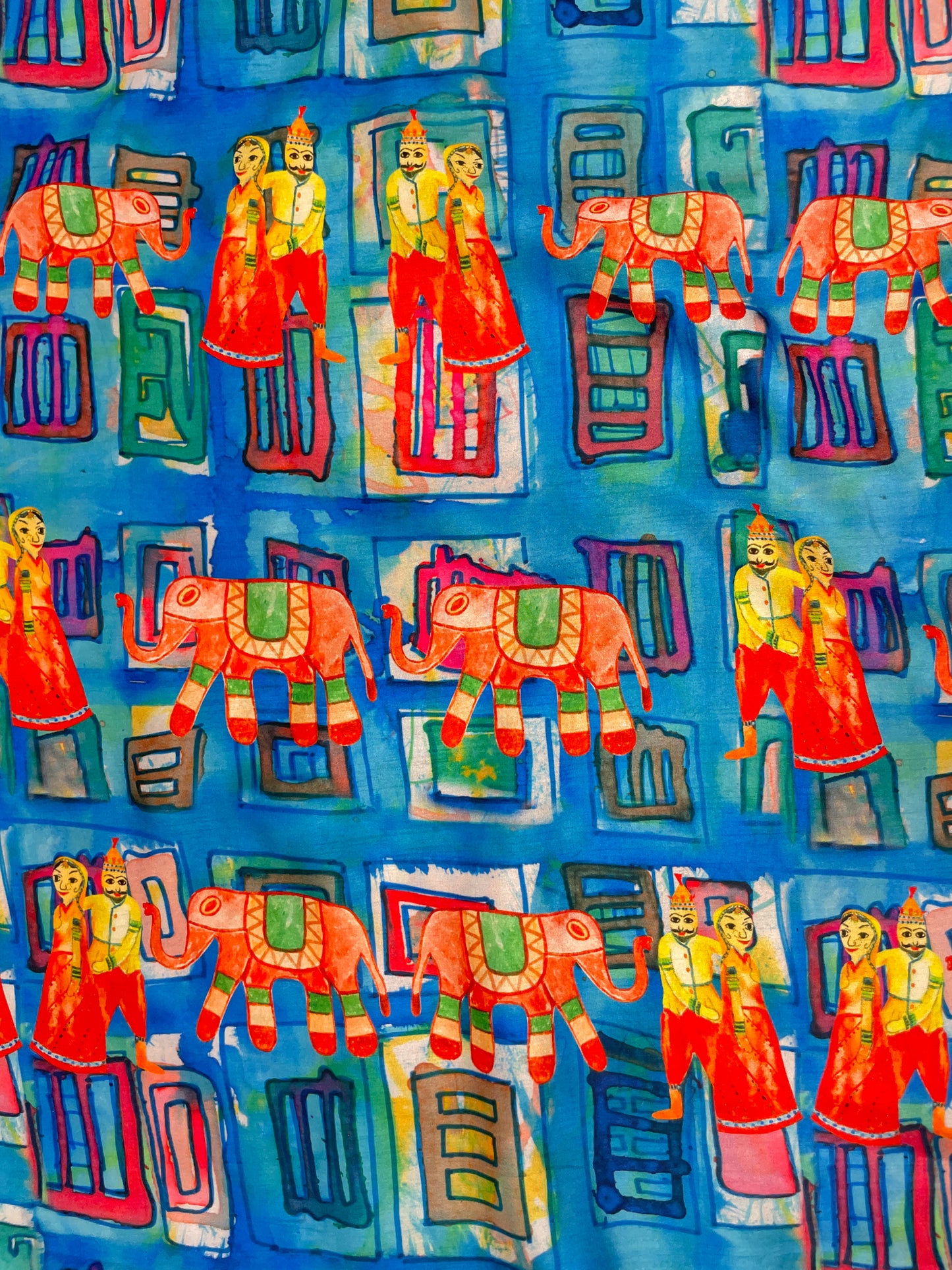 Vibrant Amazing Figure nd Elephant Multicolor Print On Muslin Fabric