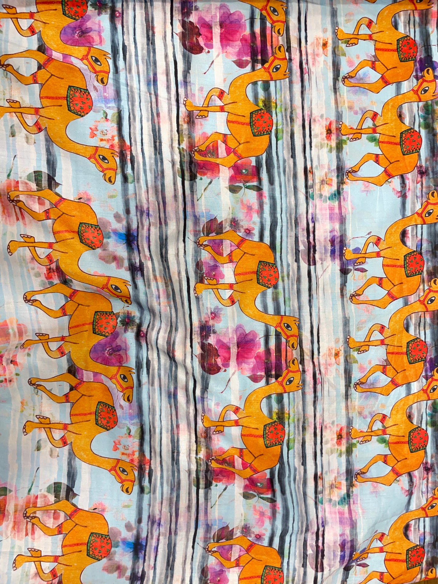 Unique Pleasant Traditional Camel And Floral Print All Over Muslin Fabric