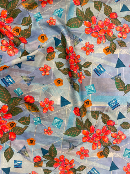 Glorious Perfect Colorful Floral And Leafy Print On Muslin Fabric