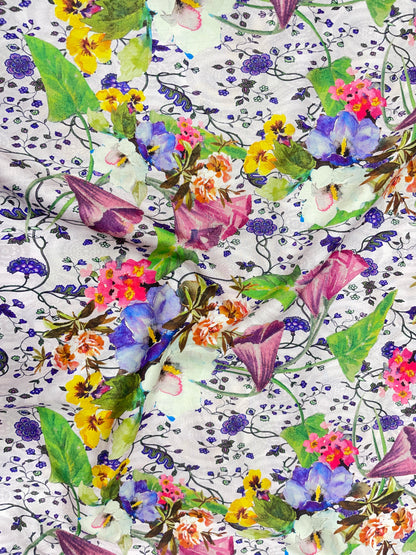 Beautiful Superb Multicolor Marvelous Floral Print On Muslin Fabric