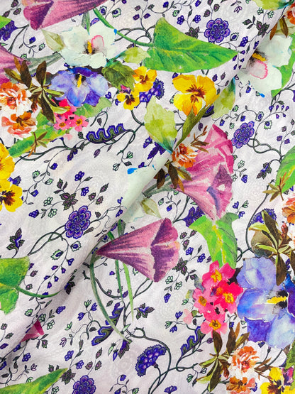 Beautiful Superb Multicolor Marvelous Floral Print On Muslin Fabric