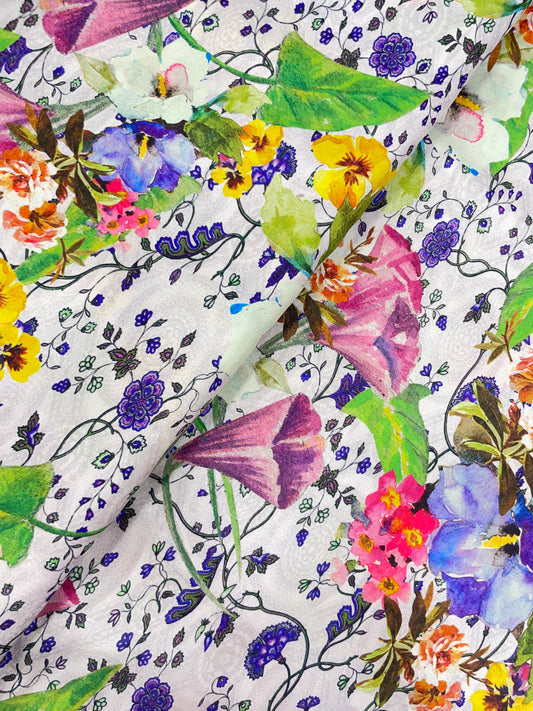 Beautiful Superb Multicolor Marvelous Floral Print On Muslin Fabric