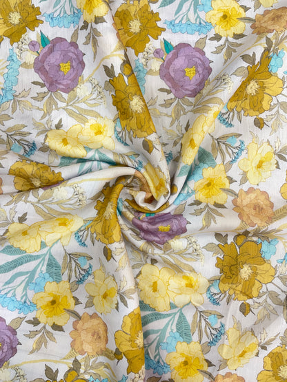 Superb Gorgeous Multicolor Marvelous Floral Print On Muslin Fabric