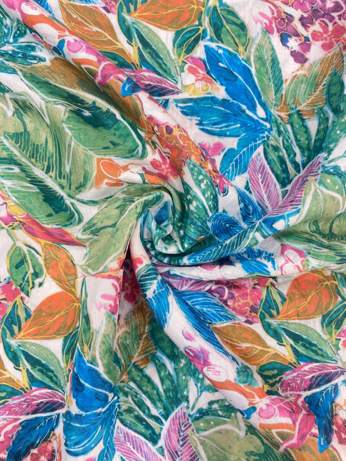 Exquisite Vibrant Marvelous Leafy Multicolor Print On Muslin Fabric