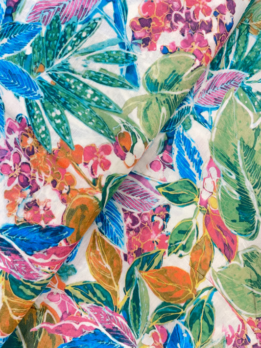 Exquisite Vibrant Marvelous Leafy Multicolor Print On Muslin Fabric