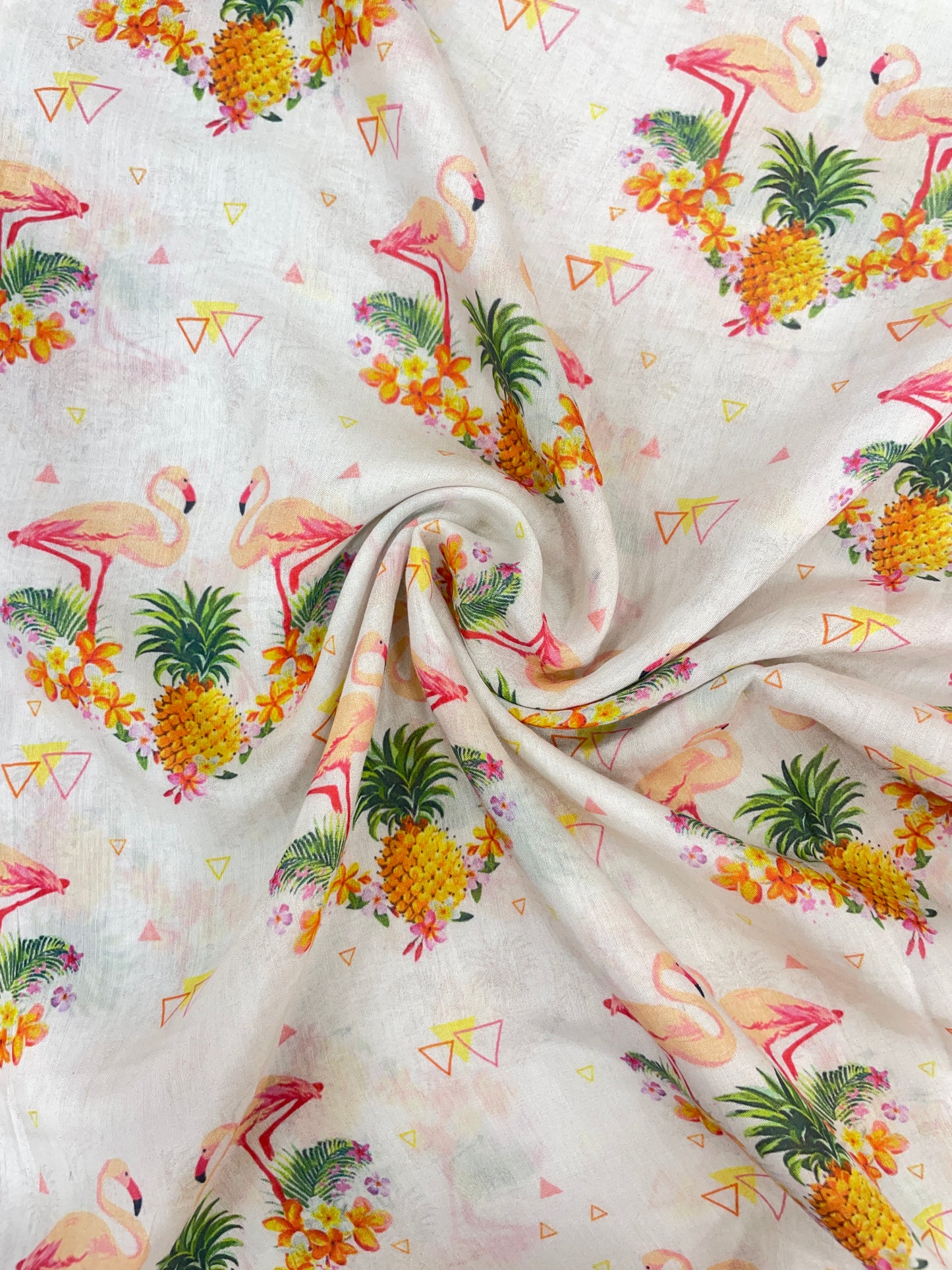 Pretty Pastel Flamingo Figure Print All Over Muslin Fabric