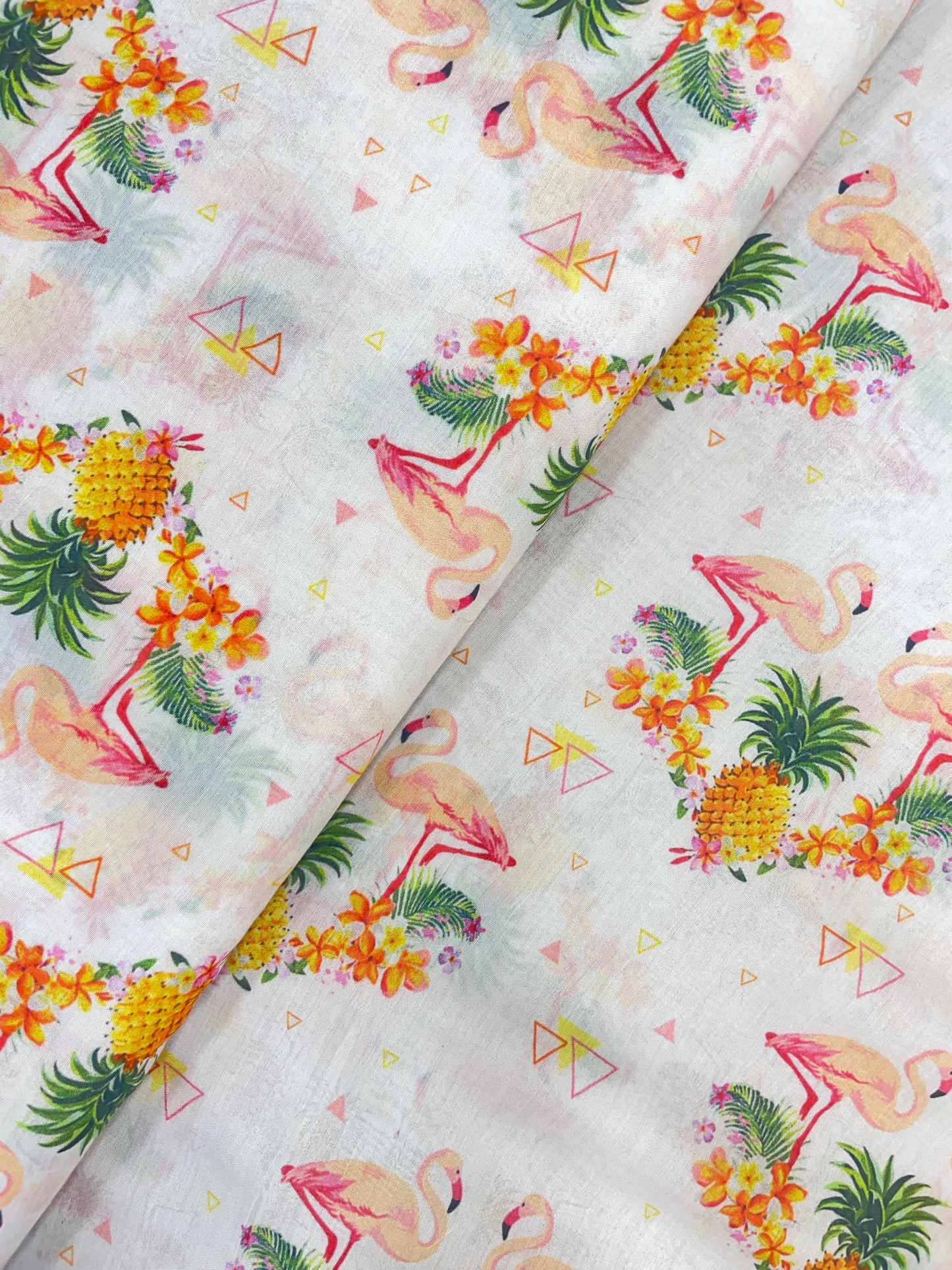 Pretty Pastel Flamingo Figure Print All Over Muslin Fabric