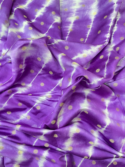 Pretty Attractive Floral Zari Weaving With Shibori Print On Pure Munga Silk Fabric