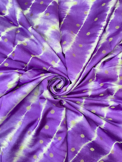 Pretty Attractive Floral Zari Weaving With Shibori Print On Pure Munga Silk Fabric