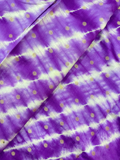 Pretty Attractive Floral Zari Weaving With Shibori Print On Pure Munga Silk Fabric