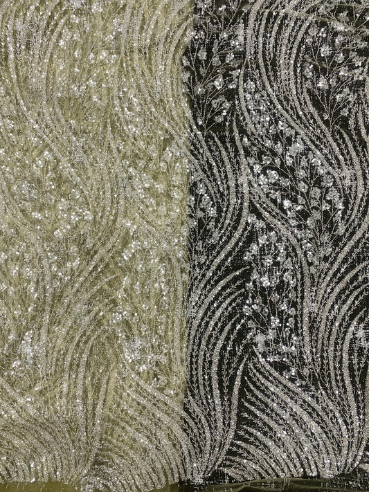 Very Luxurious Sequin And Beads And Cut Dana Work On Net Fabric