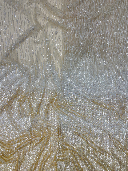 Stunning Sequins And Beads Embroidery On Shaded Net Fabric