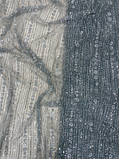 Exclusive Sequins, Beads And Cut Dana Embroidery On Net Fabric