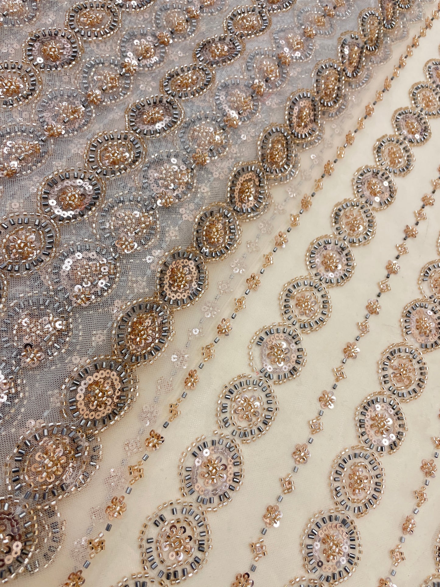 Lovely Eye Catching Sequins Beads And Cut Dana Panel Embroidery On Net Fabric