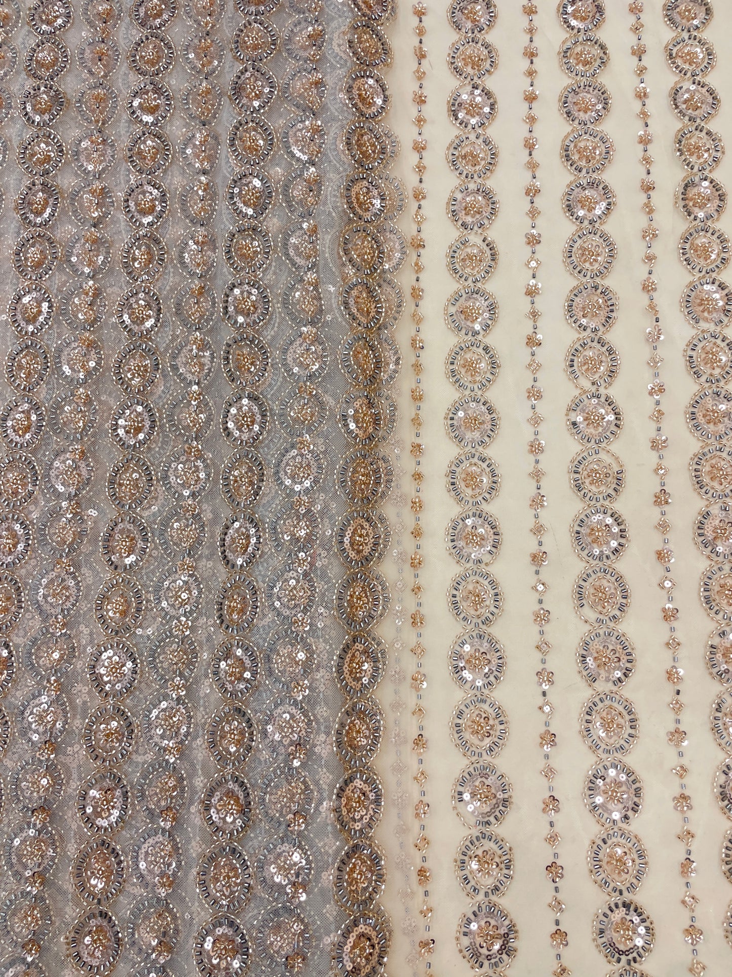 Lovely Eye Catching Sequins Beads And Cut Dana Panel Embroidery On Net Fabric