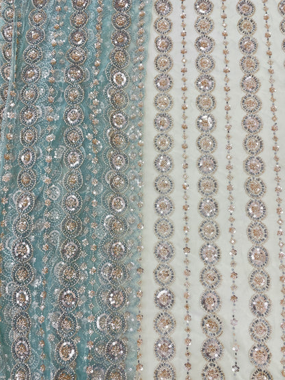 Lovely Eye Catching Sequins Beads And Cut Dana Panel Embroidery On Net Fabric