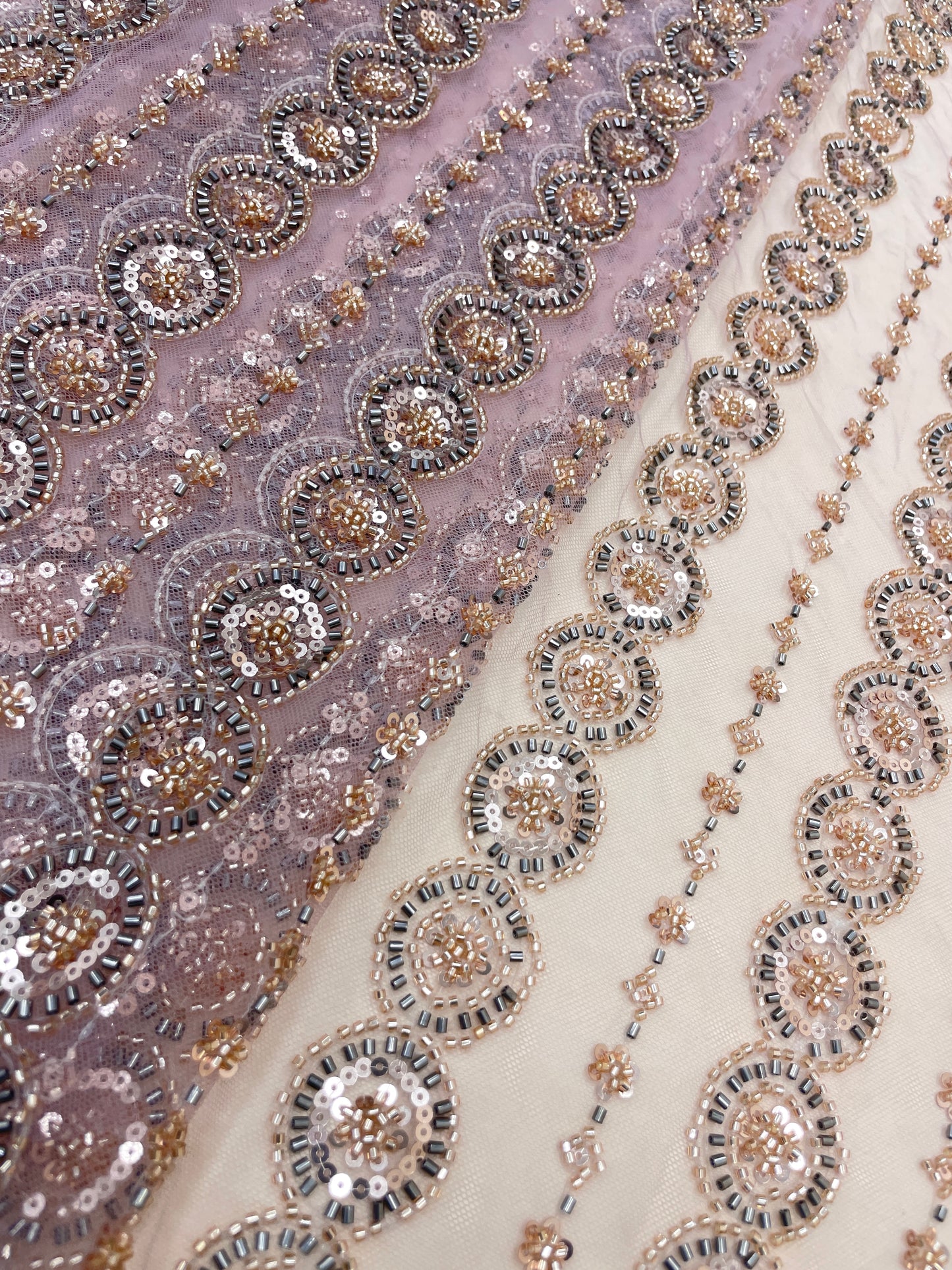 Lovely Eye Catching Sequins Beads And Cut Dana Panel Embroidery On Net Fabric