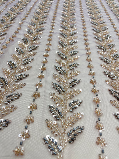 Pretty Subtle Sequins Beads And Cut Dana Panel Embroidery On Net Fabric