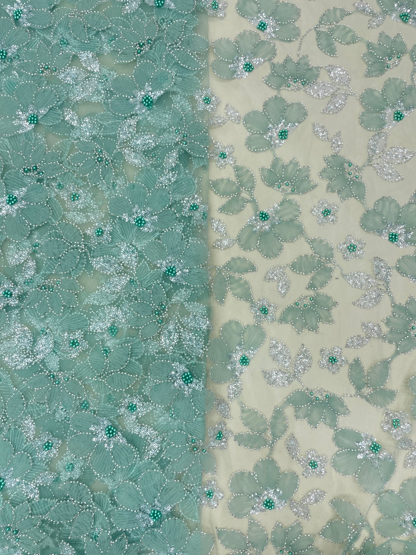 Excellent Stunning Floral Embroidery With Beads, Peral & Sequins On Net Fabric