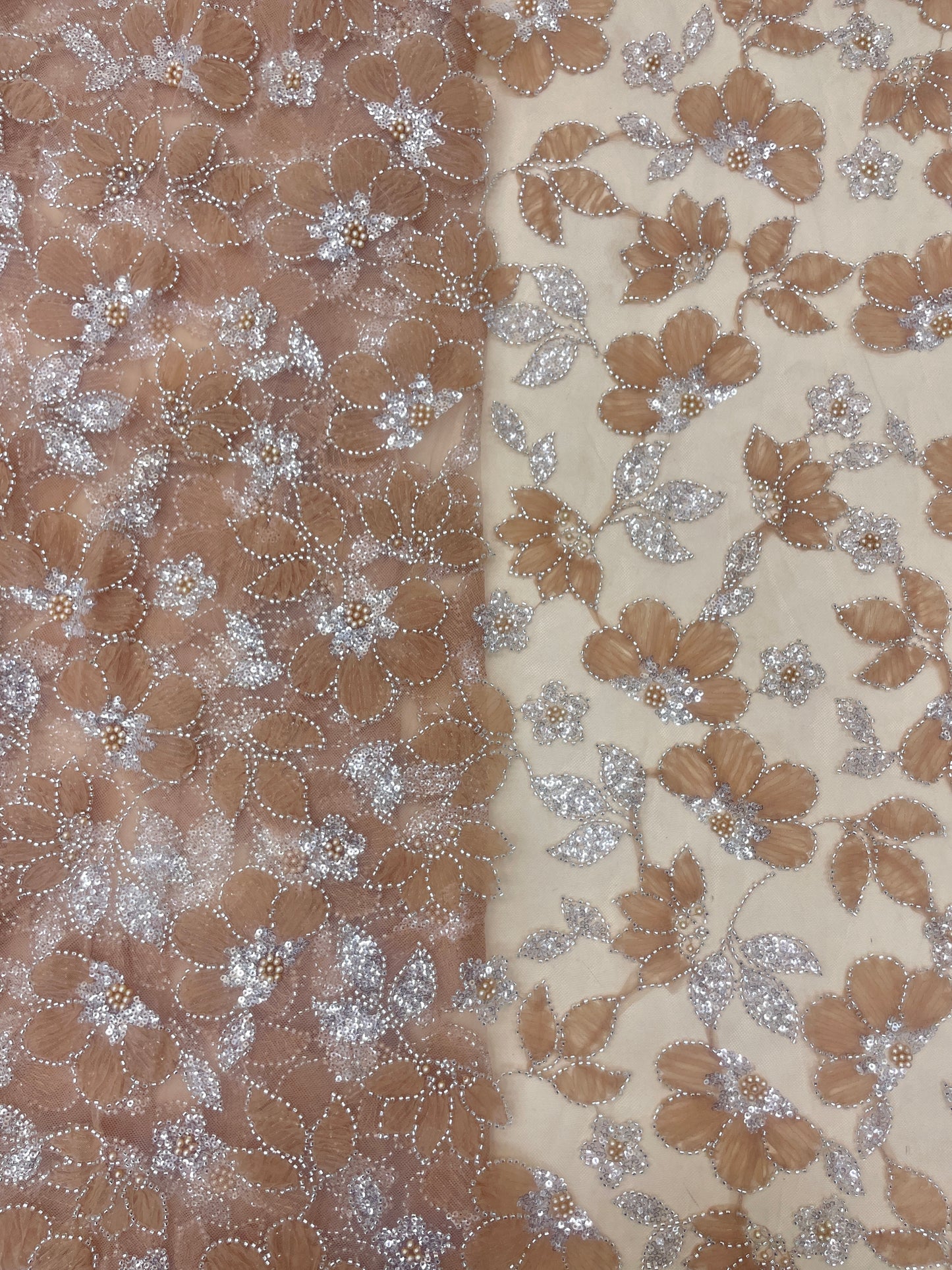 Excellent Stunning Floral Embroidery With Beads, Peral & Sequins On Net Fabric