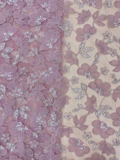 Excellent Stunning Floral Embroidery With Beads, Peral & Sequins On Net Fabric