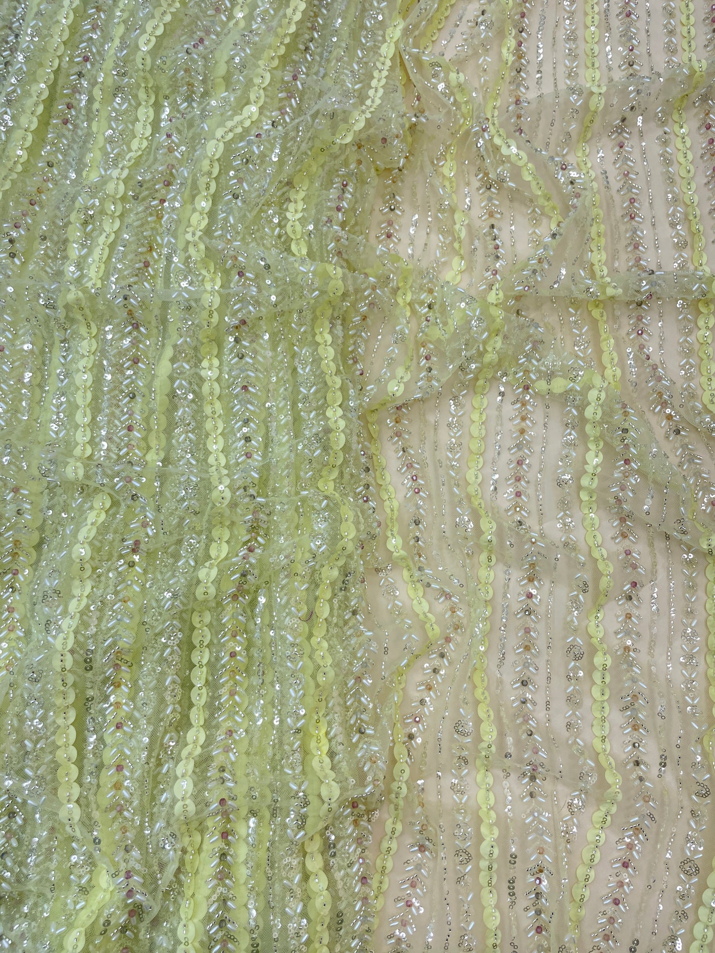 Pretty Fancy Sequins Beads And Cut Dana Embroidery On Net Fabric