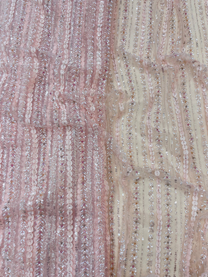 Pretty Fancy Sequins Beads And Cut Dana Embroidery On Net Fabric