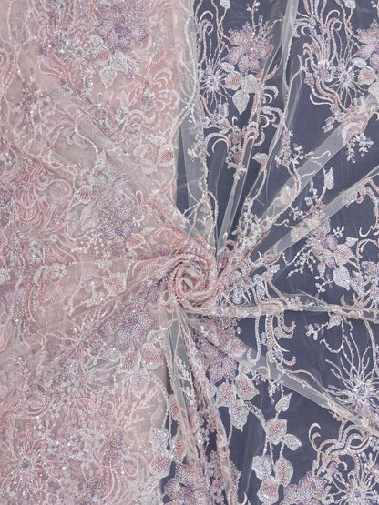 Elegant Hand Embroidered Net Fabric