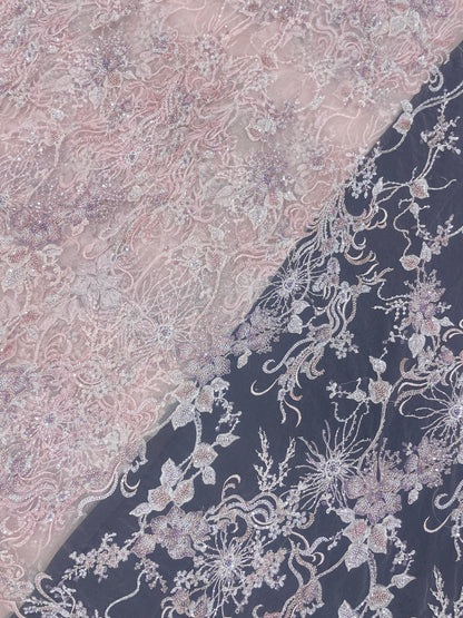 Elegant Hand Embroidered Net Fabric