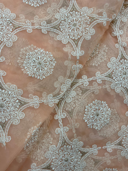 Exquisite Floral Thread Work With High Quality Zari Work On Organza Fabric