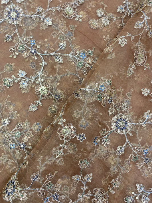 Luxurious Heavy Traditional Thread Work Knitted With Golden Sequin And Zari Work On Organza Fabric