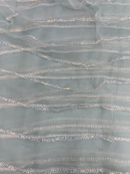 Glorious Pleasing Parallel Cut Dana Embroidery With Shiny Sequin Work On Organza Fabric