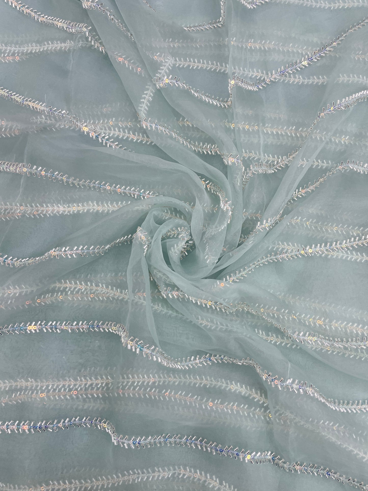 Glorious Pleasing Parallel Cut Dana Embroidery With Shiny Sequin Work On Organza Fabric